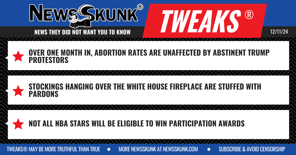 24 12 11 1BD Abortions Not Affected by Abstainers; White House Stockings Have Pardons; NBA Stars Inelligble for Participation Awards