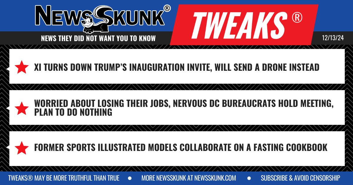 24 12 13 1BD Xi to Send Drone to Inauguration; Bureaucrats Meet and Plan To Do Nothing; Sports Illustrated Models Fasting Cookbook