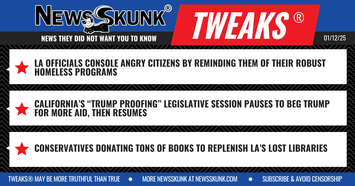 25 01 12 1BD LA Officials Console with Homeless Programs; Trump Proofing Session Begs Trump; Conservatives Donate Books to LA