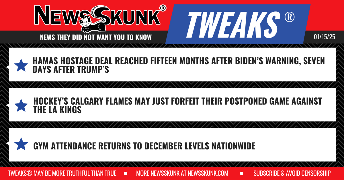 25 01 15 1RD Hamas Deal in 7 Days; Calgary Flames to Forfeit; Gym Attendance Back to Dec Levels