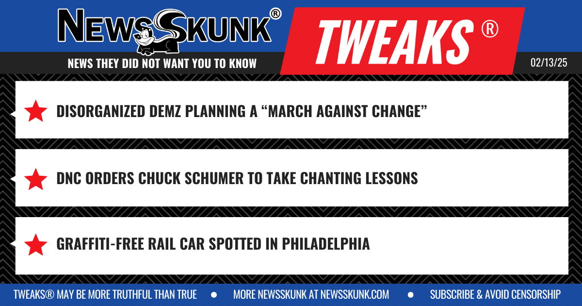 25 02 13 1BD Demz March Against Change; Schumer Taking Chanting Lessons; Graffiti free Rail Car