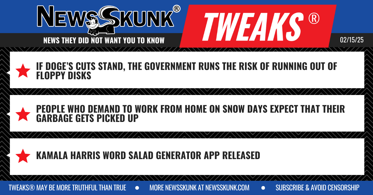 25 02 15 1BD Floppy Disks at Risk; Snow Days Garbage Pick Up; Kamala Harris Word Salad App