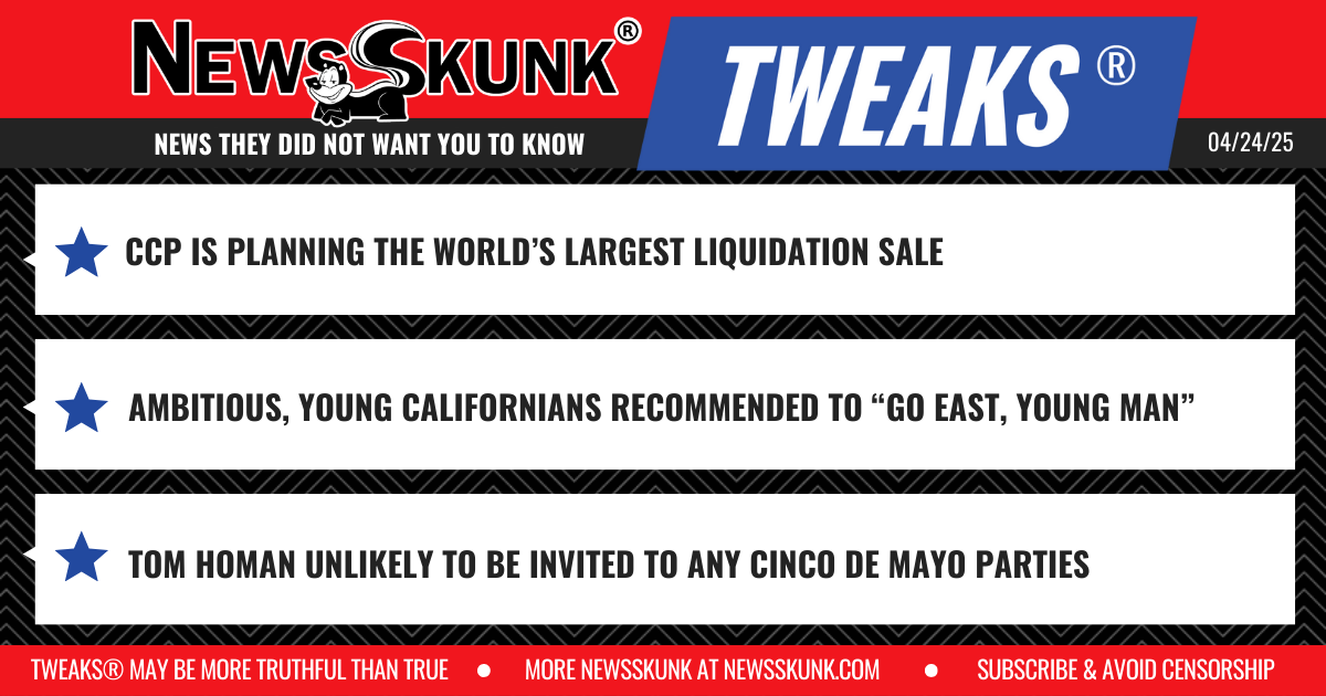 25 04 24 1RD CCP Liquidation Sale; Californians Go East; Homan Gets No Cinco de Mayo Invites