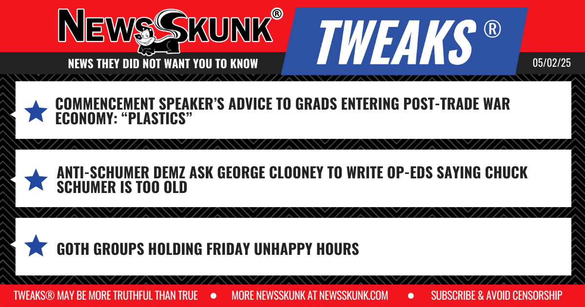 25 05 02 1RD Commencement Speaker Recommends Plastics; Demz Ask Clooney to Op Ed Schumer; Goth Friday Unhappy Hours