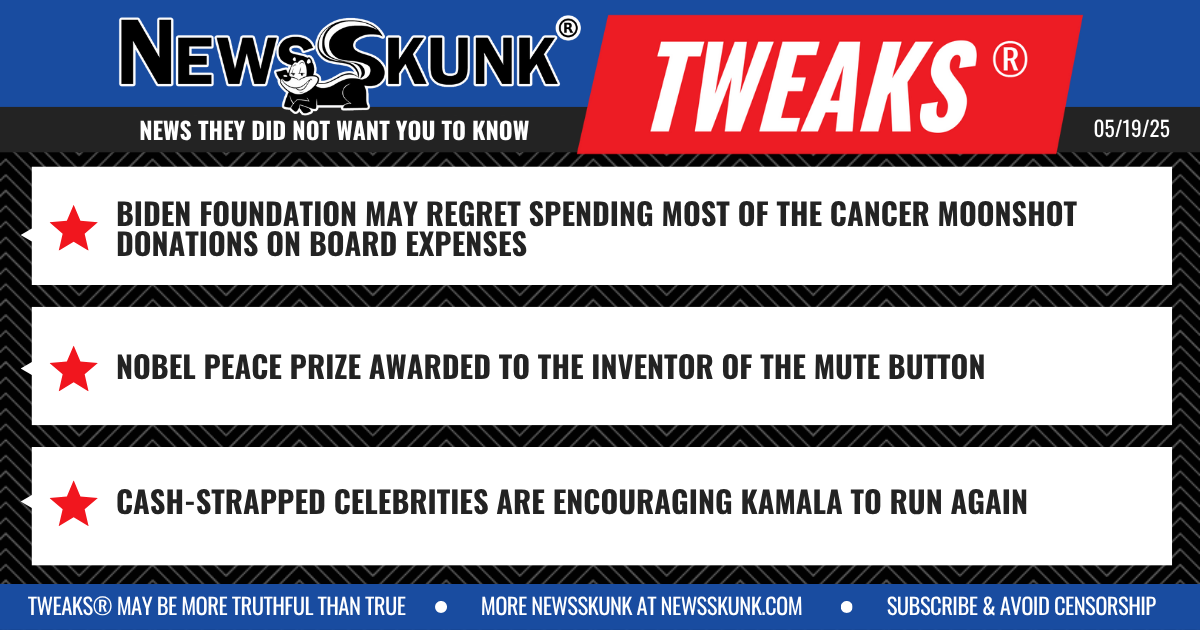 25 05 19 1BD Biden Cancer Moonshot Donations Gone; Mute Button Inventor Wins Peace Prize; Cash Strapped Celebrities Encourage Kamala Run