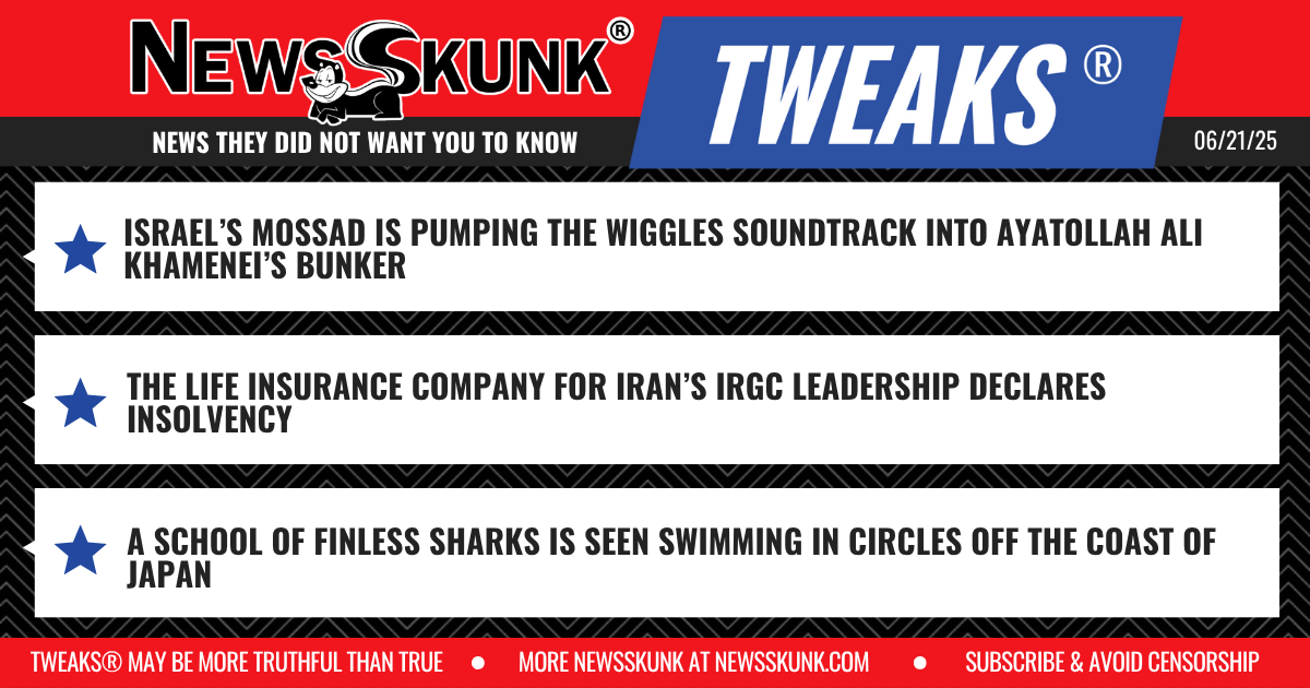 25 06 21 1RD Israel Playing Wiggles in Kmhamenei's Bunker; IRGC's Life Insurance Company Insolvent; Finless Sharks Swim in Circles in Japan