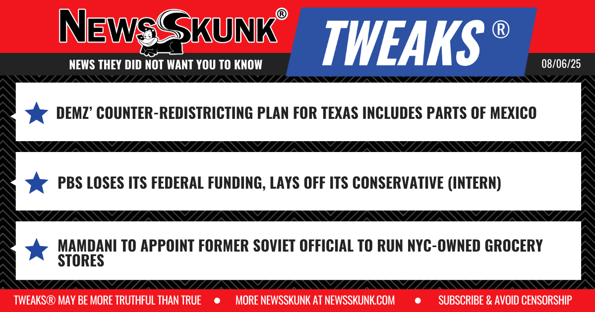 25 08 06 1RD Demz TX Redistricting Includes Mexico; PBS Fires Conservative Intern; Mamdani Hires Ex Soviet To Run Groceries