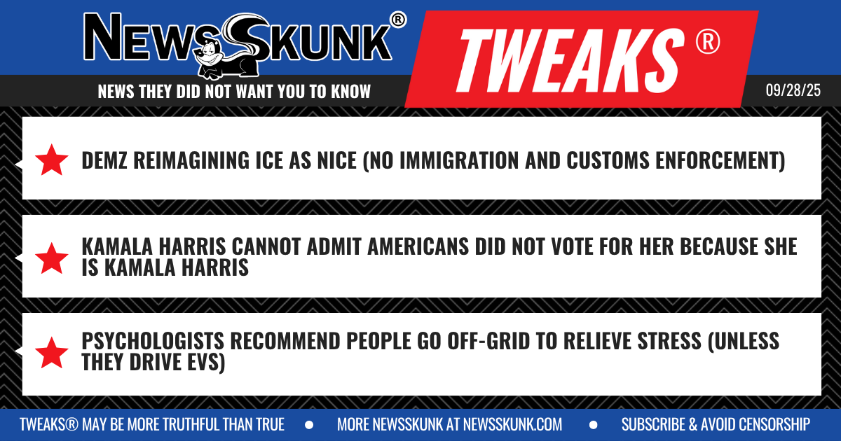 25 09 28 1BD Demz Reimagine ICE as NICE; Harris Lost Cause She's Harris; Don't Take EV Off Road to Relieve Stress