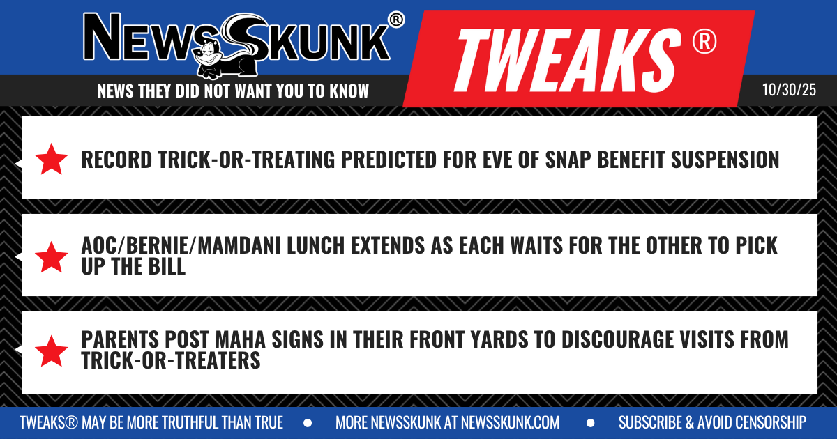 25 10 30 1BD Hallowen is Eve of SNAP Cutoff; AOC BernieMamdani Won't Pick Up Check; MAHA Signs Deter Trick or Treaters