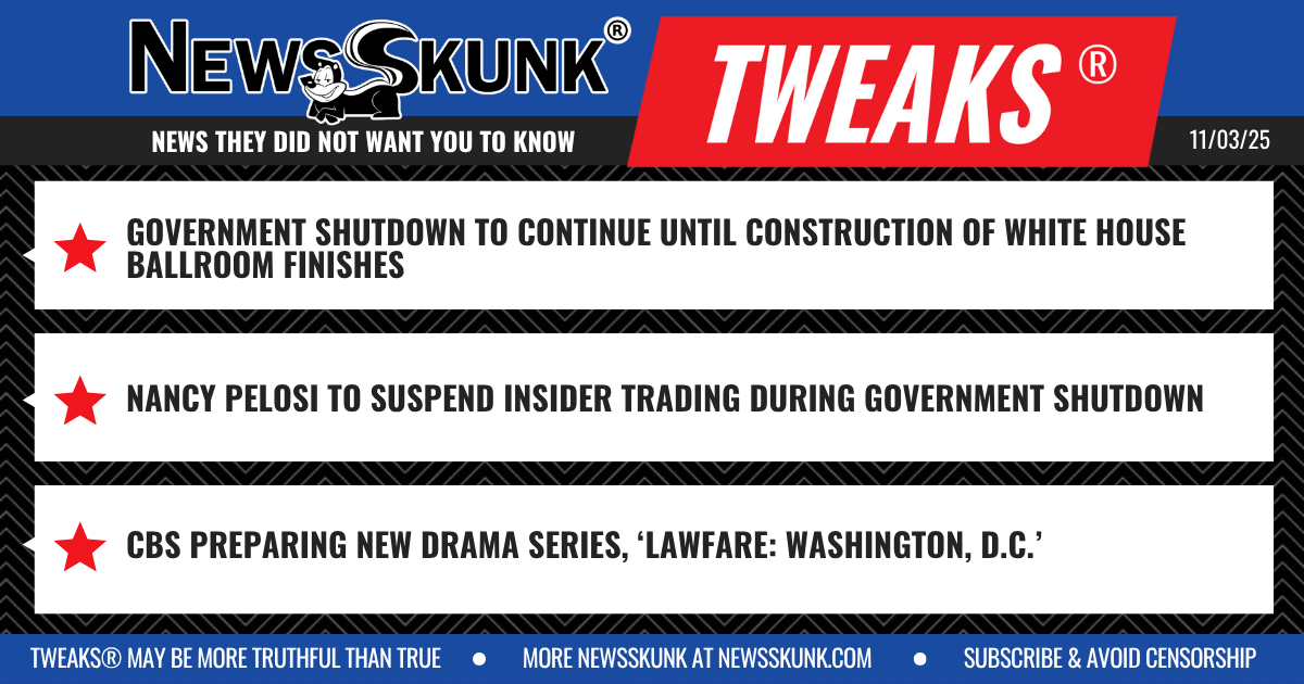25 11 03 1BD Govt Shutdown Waits on Ballroom; Pelosi Suspends Insider Trading; CBS New Series Lawfare Washington DC
