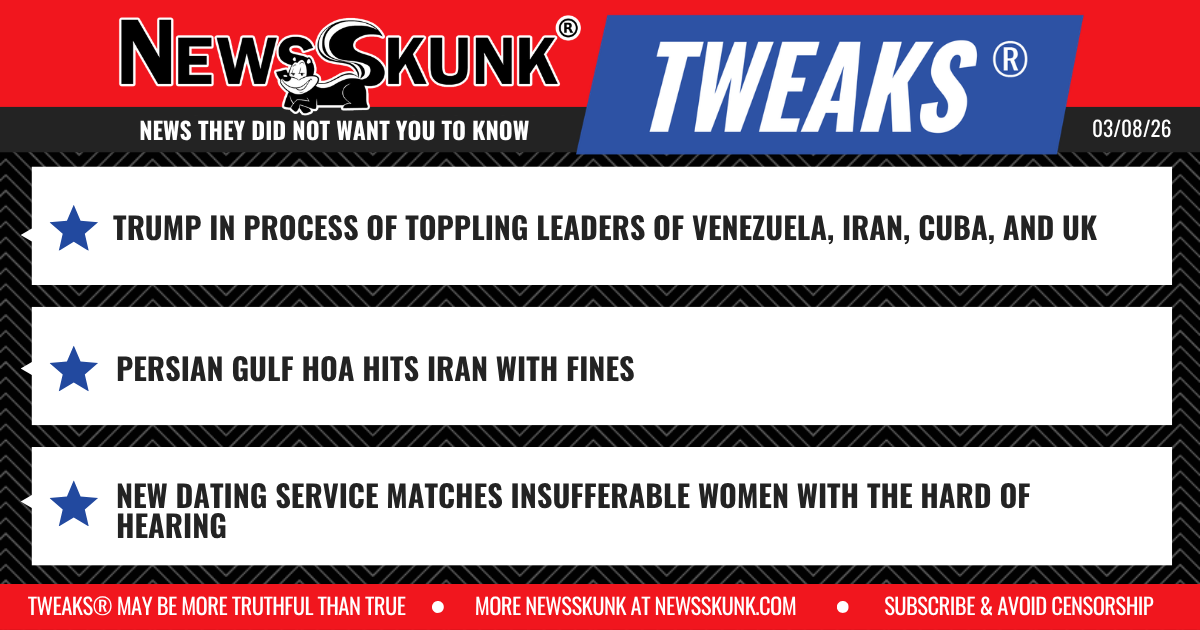 26 03 08 1RD Trump Toppling Leaders of Iran, Cuba, UK; Persian Gulf HOA Fines Iran; Dating Service Matches Insufferable Women and Hard of Hearing
