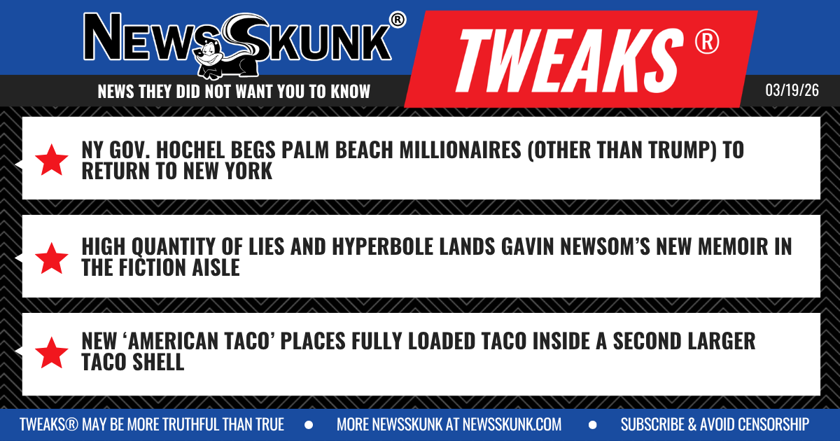 26 03 19 1BD Hochel Begs Non Trump Palm Beachers to Return; Newsom Memoir Lands in Fiction Section; American Taco is Taco Inside a Taco