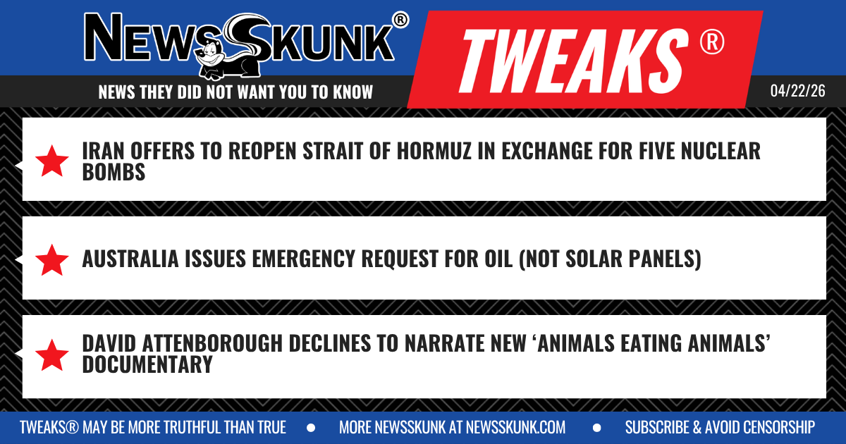 26 04 22 1BD Iran Offers to Trade for Five Nukes; Austraila Emergency Request for Oil Not Solar Panels; Animals Eating Animals Documentary