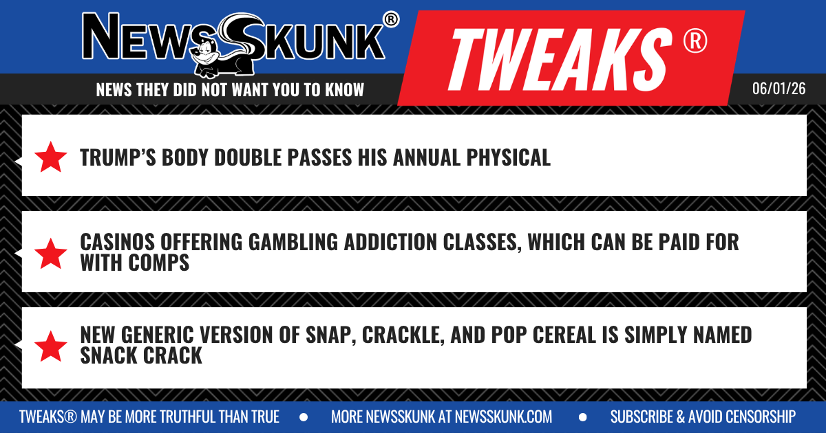 26 06 01 1BD Trump Body Double Passes Physical; Casino Gambling Addiction Classes Paid with Crack Pop Cereal