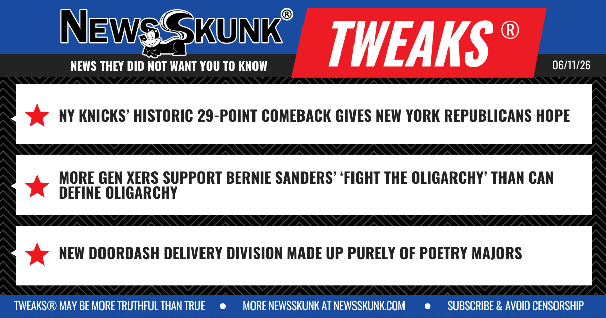26 06 11 1BD Knicks Comeback Inspires NY Republicans; GenXers Support But Cannot Define Fight the Oligarchy; Door Dash Division Has Only Poetry Majors