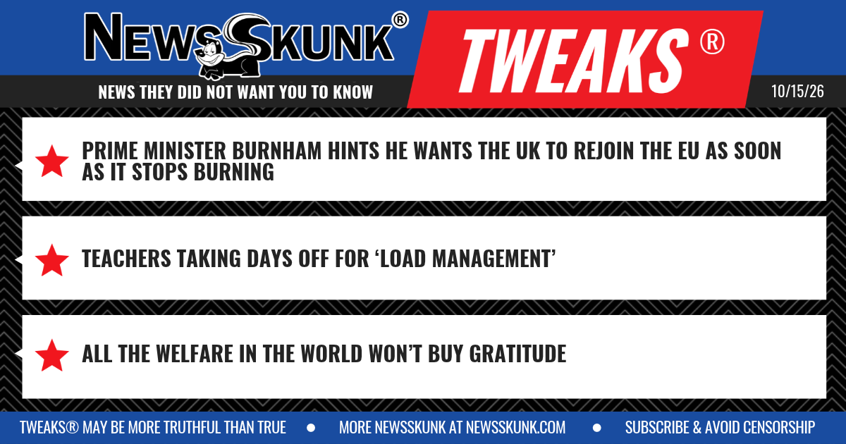 26 10 15 1BD Burnham Wants to Join EU When It Stops Burning; Teachers Off For Load Management; Welfare Does Not Buy Gratitude
